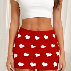 Red Heart Print Mini Skirt
